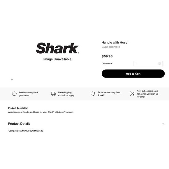 Shark Navigator Lift-Away Hose & Handle Replacement, Models UV540 & UV500WM - Picture 4 of 5